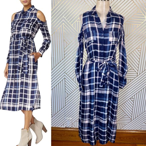 plaid midi shirt dress